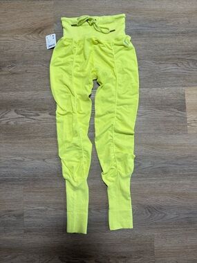 Free People Movement Neon Yellow Ribbed Drawstring Leggings NWT XS/S